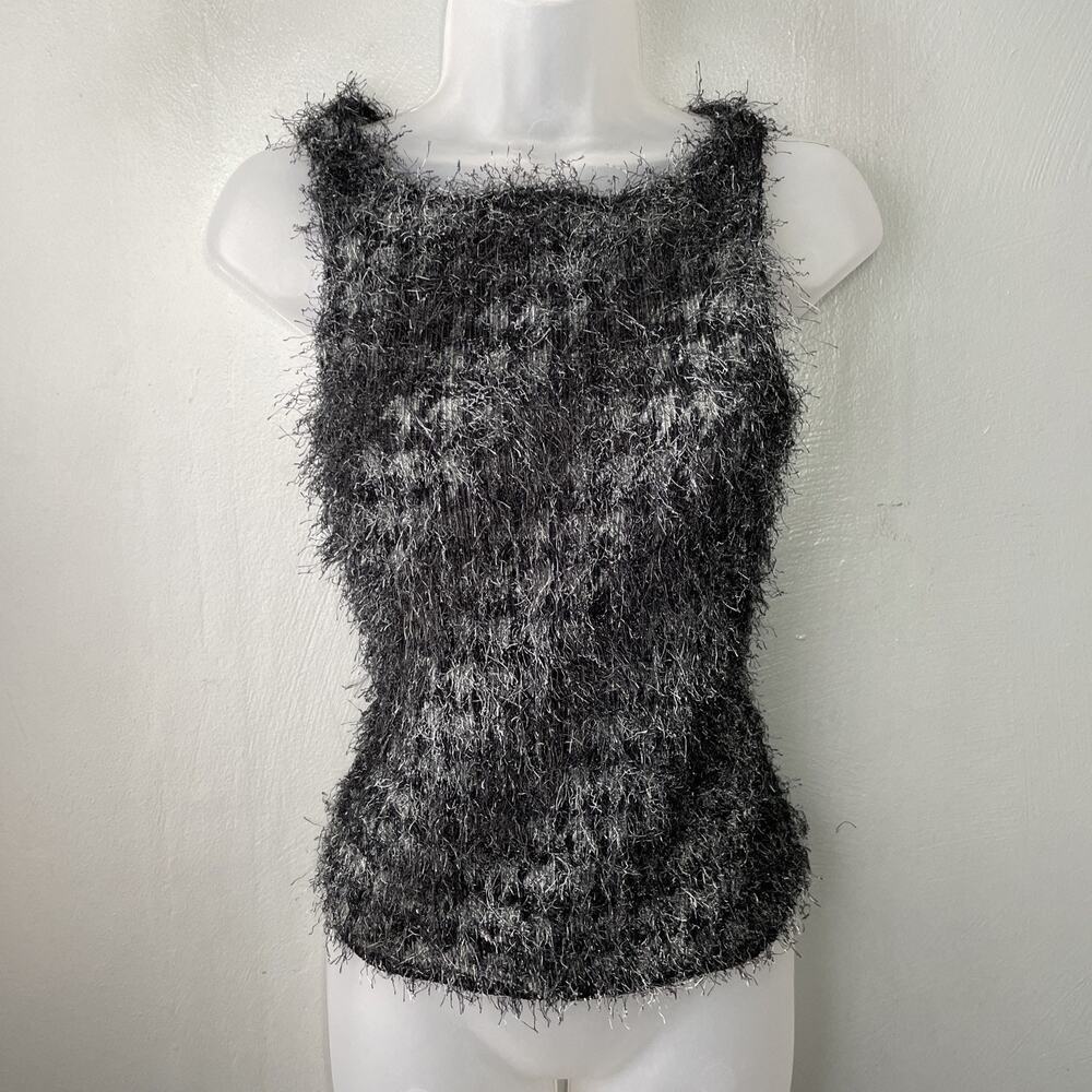 Sleeveless Top Size Medium Houndstooth Eyelash Fuzzy Whimsigoth Vamp Y2K 00s